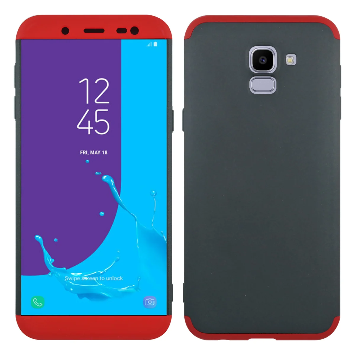 Nettech Samsung Galaxy J600 J6 Uyumlu Ön Arka Koruma Arka Koruma Kılıf (Kırmızı) VR-11024