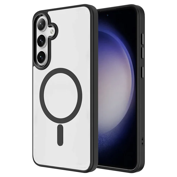 Galaxy S25 Kılıf Magsafe Şarj Özellikli Zore Krom Magsafe Silikon Kapak - Siyah - 1