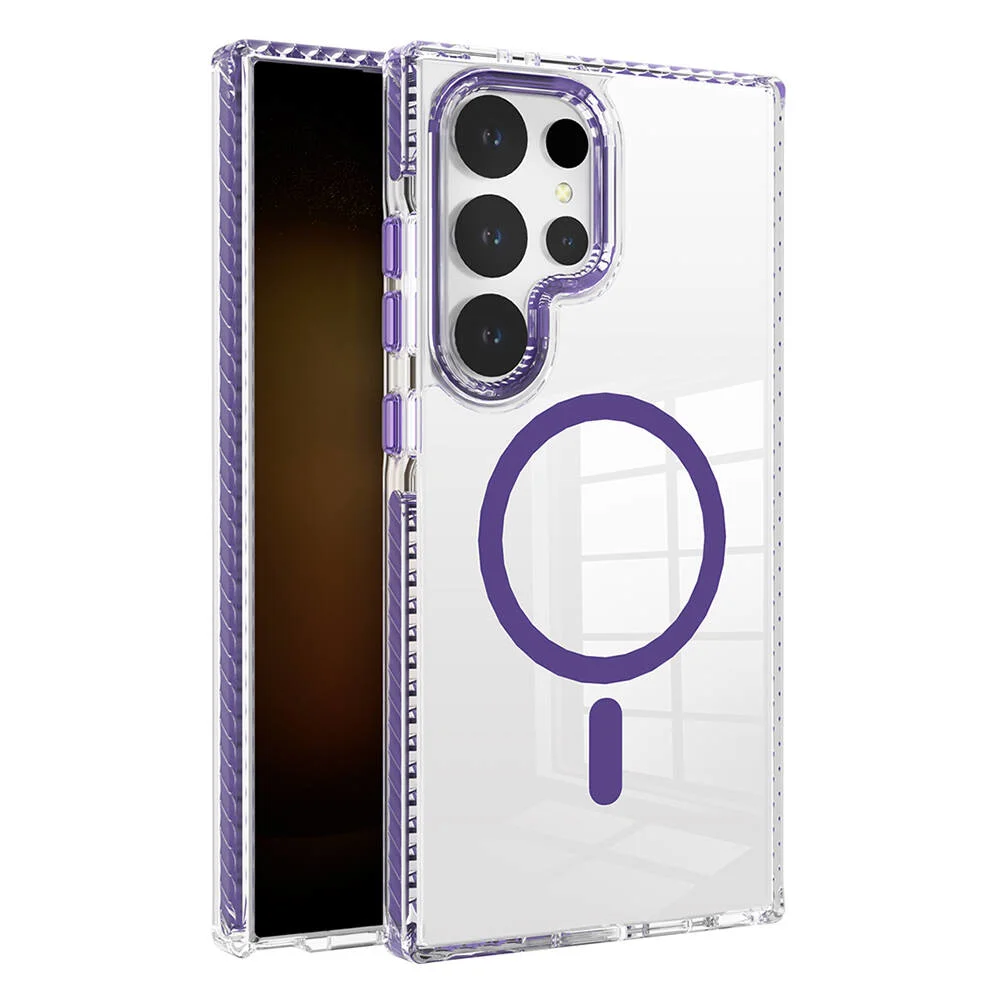 Galaxy S24 Ultra Kılıf Magsafe Şarj Özellikli Airbagli Takılabilir Askı Aparatlı Zore Nana Kapak - Mor