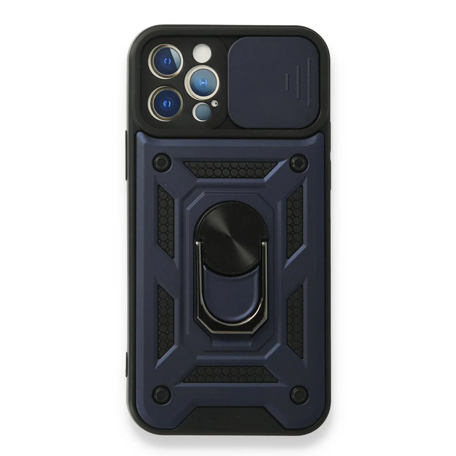 Nettech Apple iPhone 12 Pro Max Uyumlu Kızaklı Panzer Seri Arka Koruma Kılıf (Lacivert) NT-86174