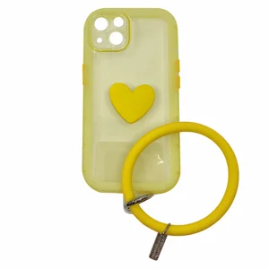 Nettech Apple iPhone 13 Uyumlu Halka Bilekli Şeffaf Seri Arka Koruma Kılıf (Sarı) NT-97220