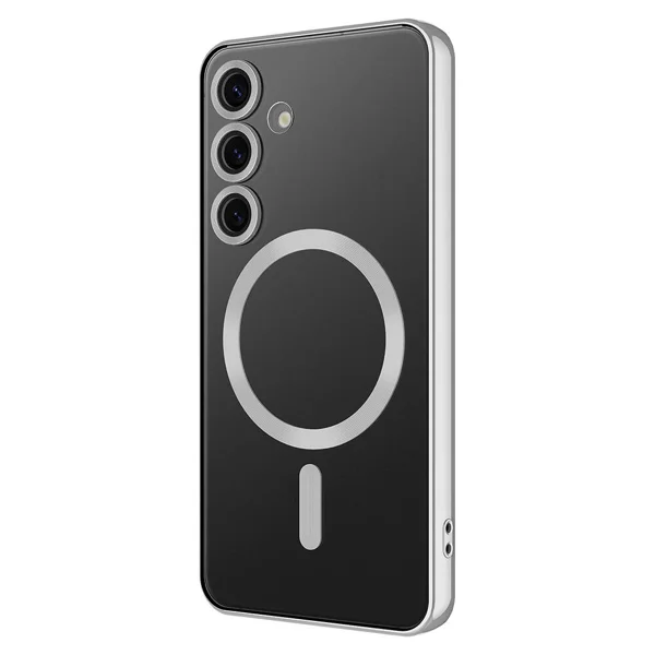 Galaxy S24 Plus Kılıf Kamera Korumalı Magsafe Wireless Şarj Özellikli Zore Demre Kapak - Gümüş - 1