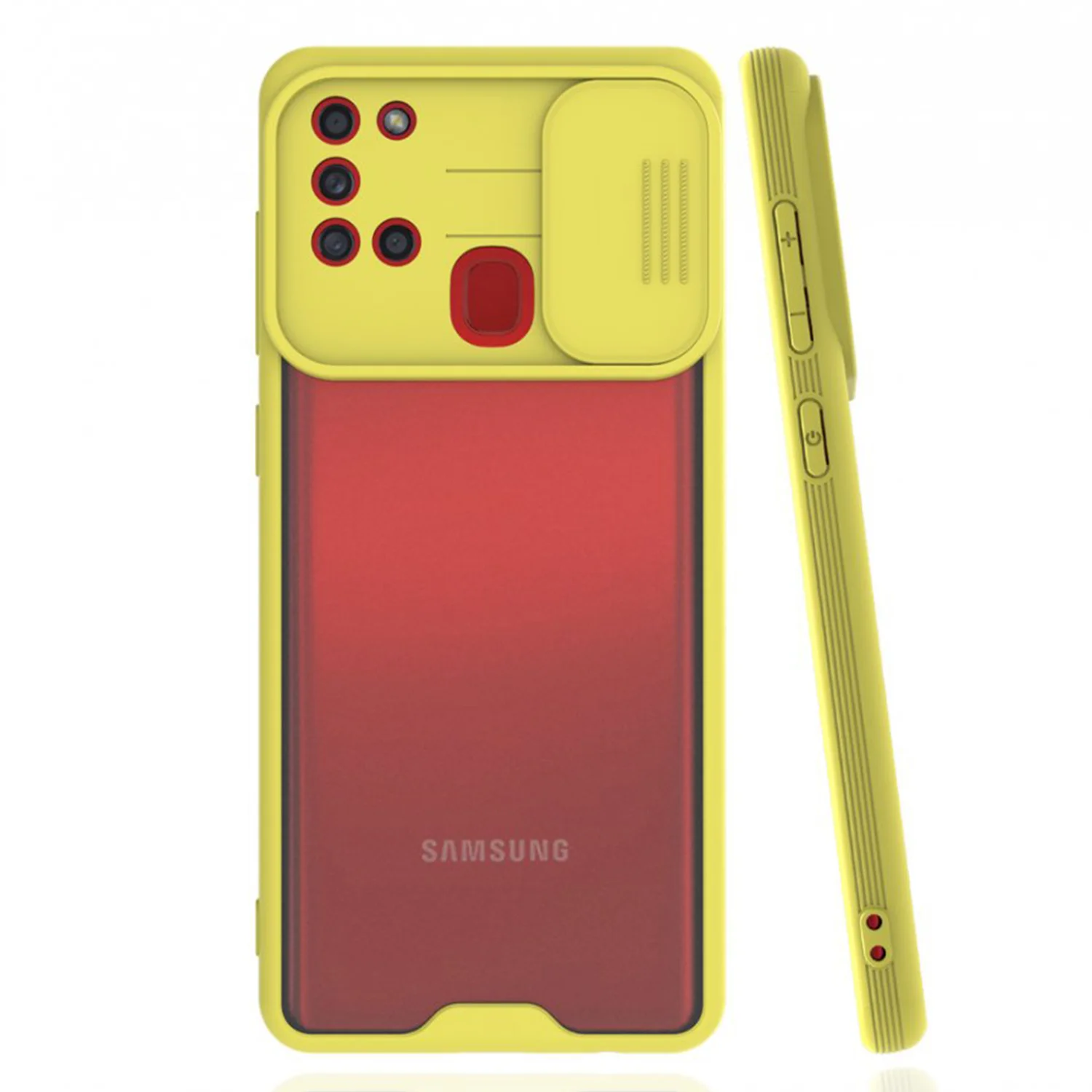 Nettech Samsung Galaxy A21S Uyumlu Platin Kamera Kızaklı Arka Koruma Kılıf (Sarı) NT-86669