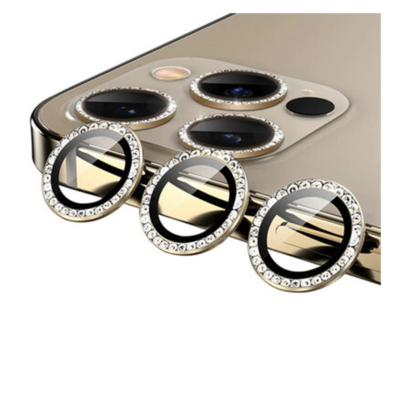 Nettech Apple iPhone 11 Pro Max Uyumlu Diamond Taşlı Model Kamera Cam Koruyucu (Gold) NT-94616