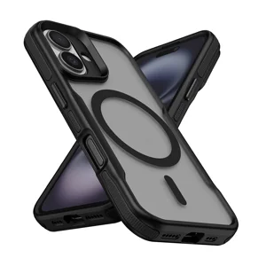 Apple iPhone 16 Kılıf Magsafe Şarj Özellikli Renkli Kenar Airbag Şeritli Zore Lamer Kapak - Siyah