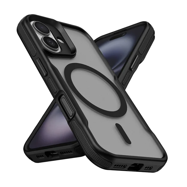 Apple iPhone 16 Kılıf Magsafe Şarj Özellikli Renkli Kenar Airbag Şeritli Zore Lamer Kapak - Siyah - 1