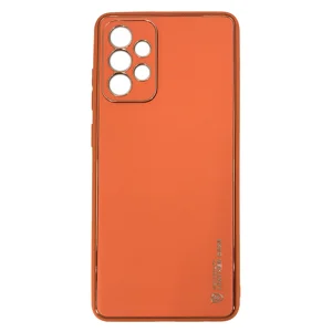 Nettech Samsung Galaxy A72 Uyumlu Coco Leather Seri Arka Koruma Kılıf (Turuncu) NT-90544