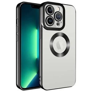 Apple iPhone 14 Pro Kılıf Kamera Korumalı Logo Gösteren Zore Omega Kapak - Siyah