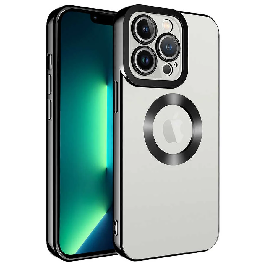 Apple iPhone 14 Pro Kılıf Kamera Korumalı Logo Gösteren Zore Omega Kapak - Siyah