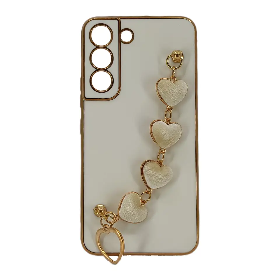 Nettech Samsung Galaxy S22 Uyumlu Lüx Kalp Zincir Arka Koruma Kılıf (Beyaz) NT-94836