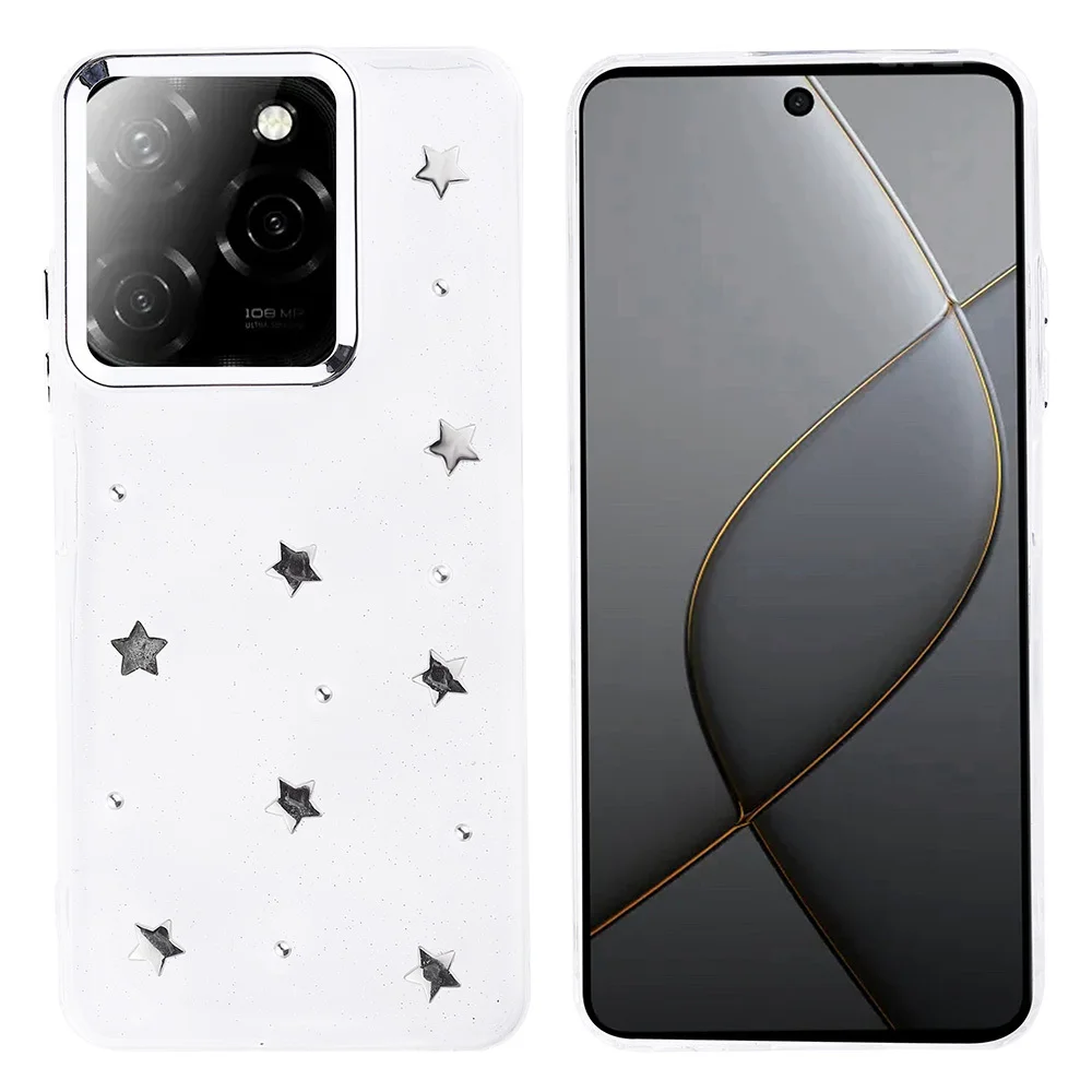 Tecno Spark 20 Pro 5G Kılıf Airbag Tasarımlı Simli Şeffaf Zore Kutup Kapak - Yıldız