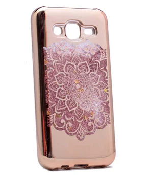 Galaxy J5 Kılıf Zore Lazer Çiçekli Sıvılı Silikon - Gold