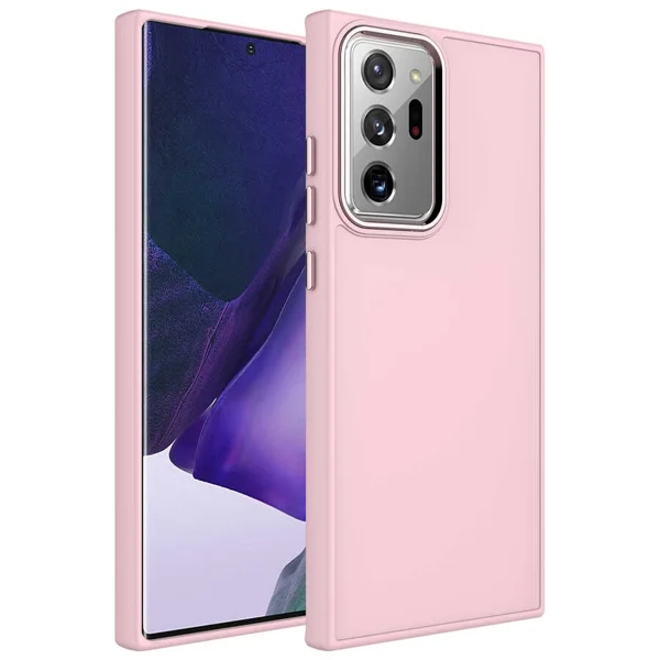 Galaxy Note 20 Ultra Kılıf Metal Çerçeve ve Buton Tasarımlı Silikon Zore Luna Kapak - Pembe - 1