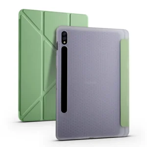 Galaxy Tab S7 Plus T970 Kılıf Zore Tri Folding Kalem Bölmeli Standlı Kılıf - Açık Yeşil