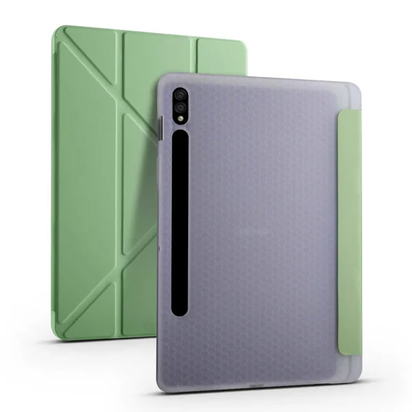 Galaxy Tab S7 Plus T970 Kılıf Zore Tri Folding Kalem Bölmeli Standlı Kılıf - Açık Yeşil - 1