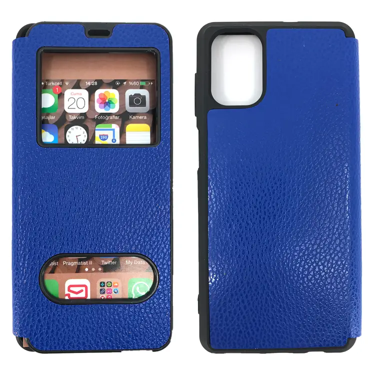 Nettech Samsung Galaxy M51 Uyumlu Pencereli Kapaklı Kılıf (Mavi) NT-84478