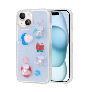 Apple iPhone 15 Kılıf Kabartma Figürlü Parlak Zore Minimini Silikon Kapak - Mor
