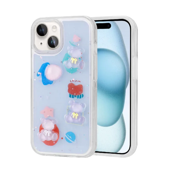 Apple iPhone 15 Kılıf Kabartma Figürlü Parlak Zore Minimini Silikon Kapak - Mor - 1