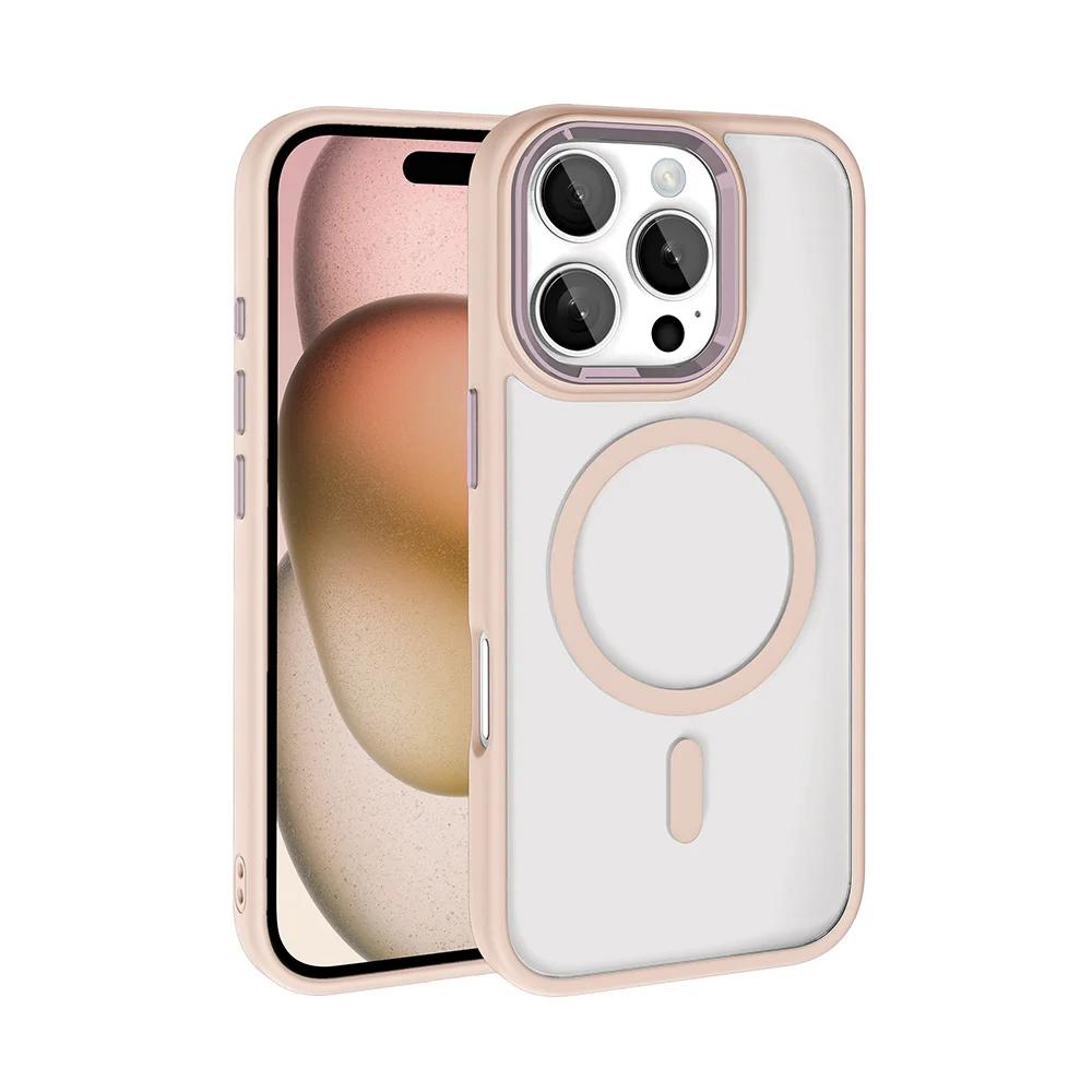 Apple iPhone 16 Pro Kılıf Wireless Şarj Özellikli Zore Krom Magsafe Silikon Kapak - Rose Gold