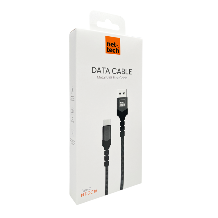 Nettech NT-DC16 İp Örgü 120 Cm Type-C Şarj ve Data Kablosu (Siyah) NT-DC16
