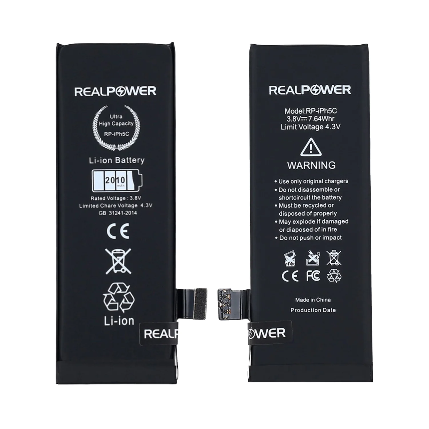 Teknonet Apple iPhone 5C Uyumlu RealPower Güçlendirilmiş 2000 MAh Batarya NT-96066