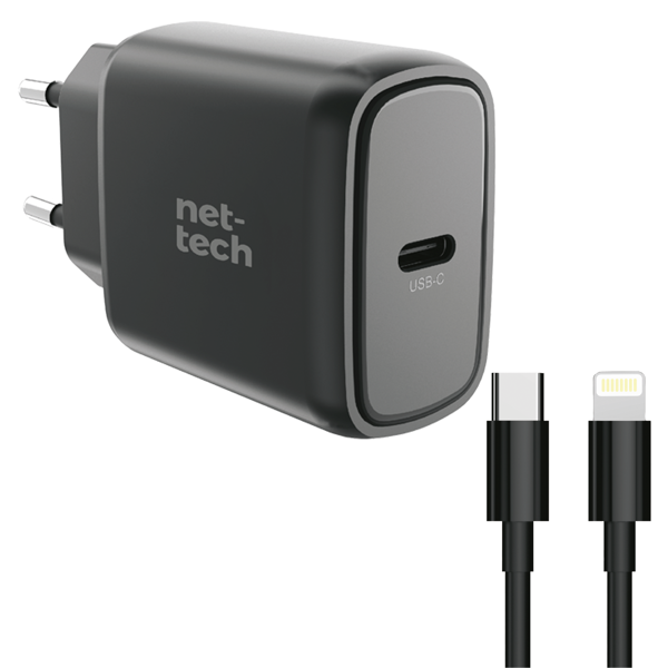 Nettech NT-HCH06 PD 25W Type-C+Lightning Kablo + Şarj Aleti (Siyah) NT-HCH06 - 1