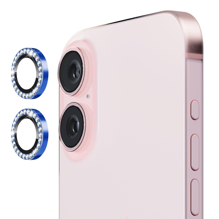 Nettech Apple iPhone 16 Uyumlu Diamond Taşlı Model Kamera Cam Koruyucu (Mavi) NT-111287