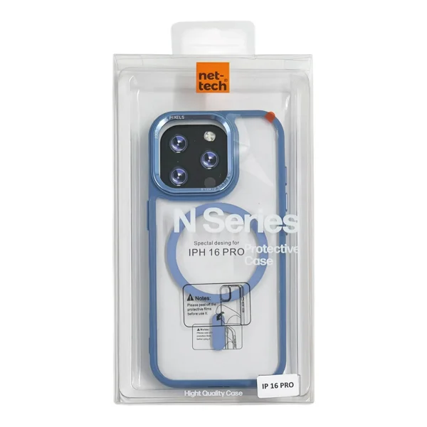 Nettech Apple iPhone 16 Pro Uyumlu Metal Kamera Çerçeveli Magsafe Seri Arka Koruma Kılıf (Mavi) NT-111584 - 3