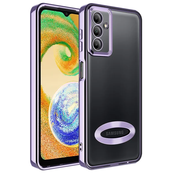 Galaxy A04S Kılıf Kamera Korumalı Logo Gösteren Zore Omega Kapak - Lila - 1