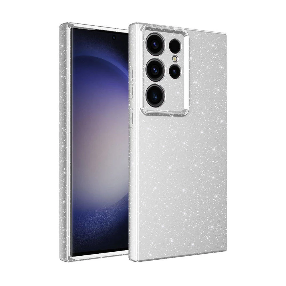 Galaxy S24 Ultra Kılıf Kamera Korumalı Simli Lüks Zore Koton Kapak - Gümüş