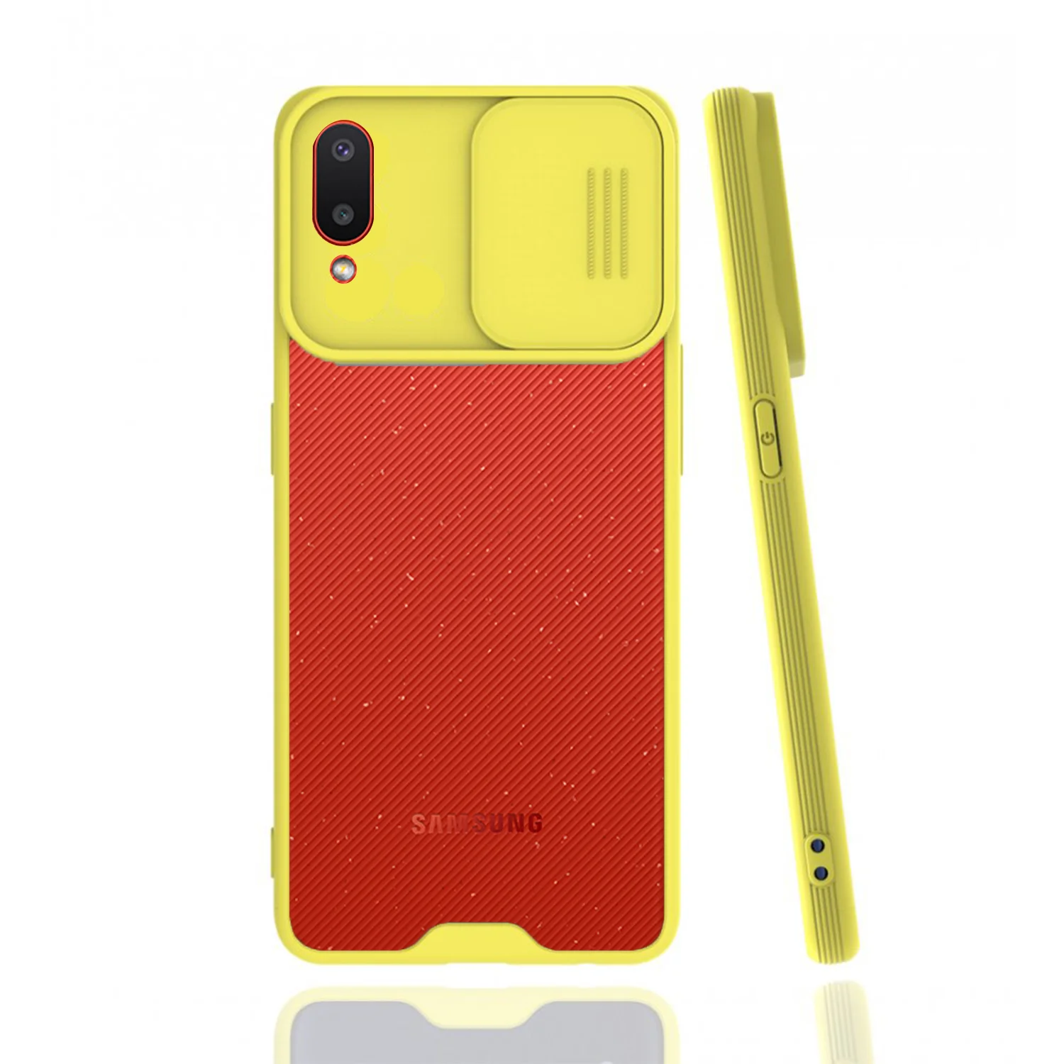 Nettech Samsung Galaxy A02 Uyumlu Platin Kamera Kızaklı Arka Koruma Kılıf (Sarı) NT-86732