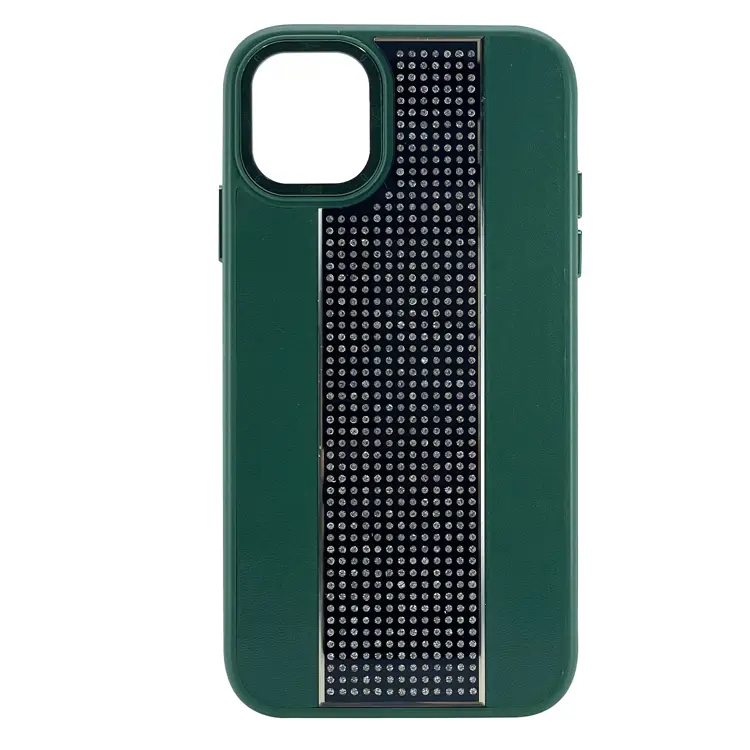 Nettech Apple iPhone 12 Pro Max Uyumlu Taşlı Deri Seri Arka Koruma Kılıf (Yeşil) NT-101466