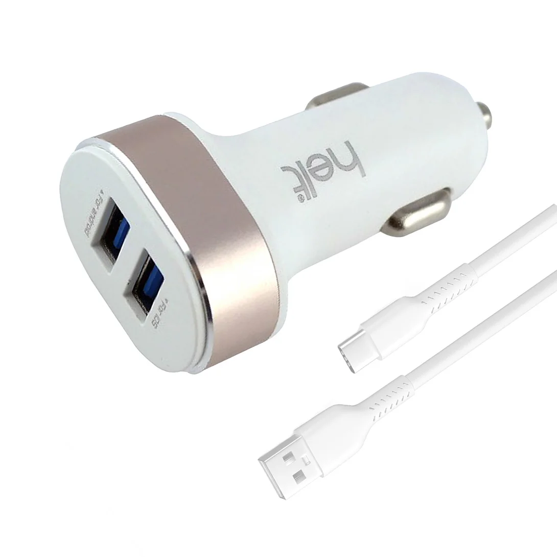 Helt HT-19 10W 2 Çıkışlı Type-C Kablo + Araç Şarj Aleti (Beyaz) NT-100852
