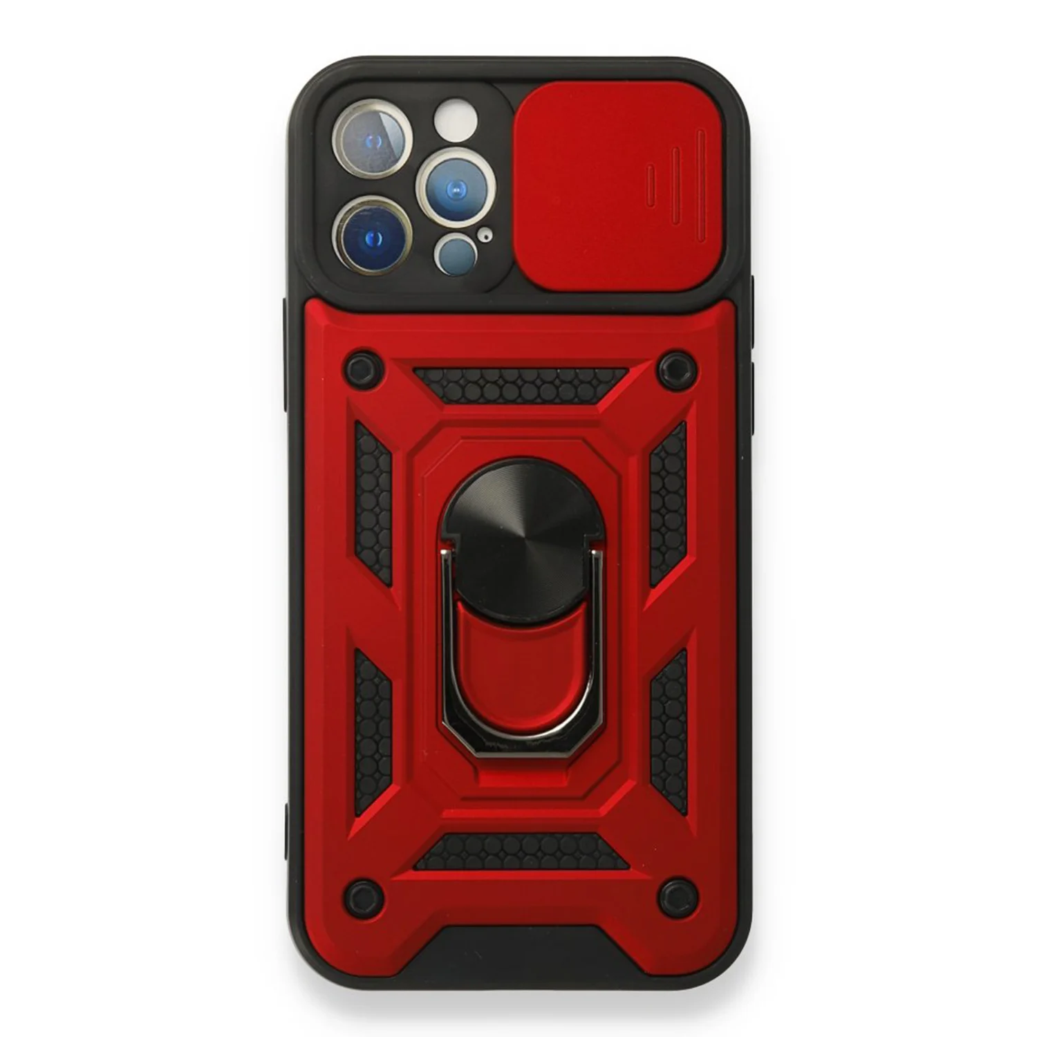 Nettech Apple iPhone 12 Pro Max Uyumlu Kızaklı Panzer Seri Arka Koruma Kılıf (Kırmızı) NT-86173