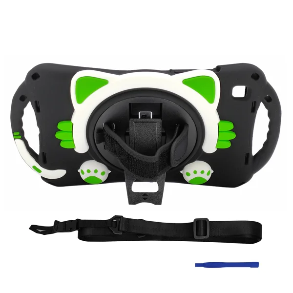 Nettech Samsung Galaxy Tab A7 SM-T500 10.4 inç Uyumlu Sweet Cat Seri Arka Koruma (Siyah-Yeşil) NT-95916 - 1