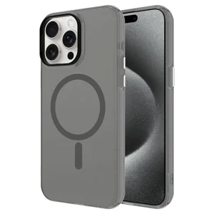 Apple iPhone 15 Pro Kılıf Zore Magsafe Şarj Özellikli Buzlu Transparan C-Pro Sert Kapak - Koyu Gri
