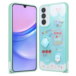 Galaxy A15 Kılıf Parlayan Simli Kabartma Figürlü Zore Cevze Kapak - Yeşil