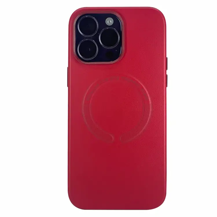 Nettech Apple iPhone 13 Pro Max Uyumlu Deri Magsafe Seri Arka Koruma Kılıf (Kırmızı) NT-100573