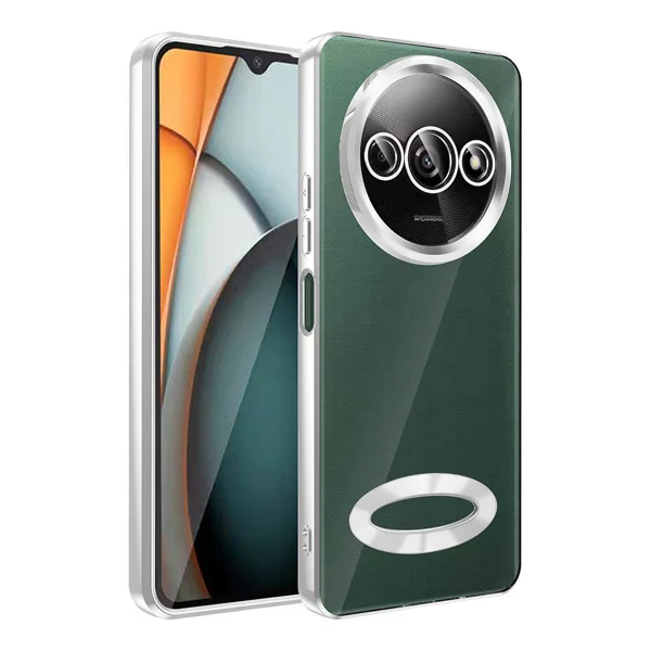 Xiaomi Redmi A3 4G 2024 Kılıf Kamera Korumalı Logo Gösteren Zore Omega Kapak - Gümüş - 1