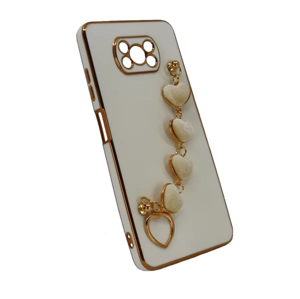 Nettech Xiaomi Poco X3 NFC Uyumlu Lüx Kalp Zincir Arka Koruma Kılıf (Beyaz) NT-94832 - 2