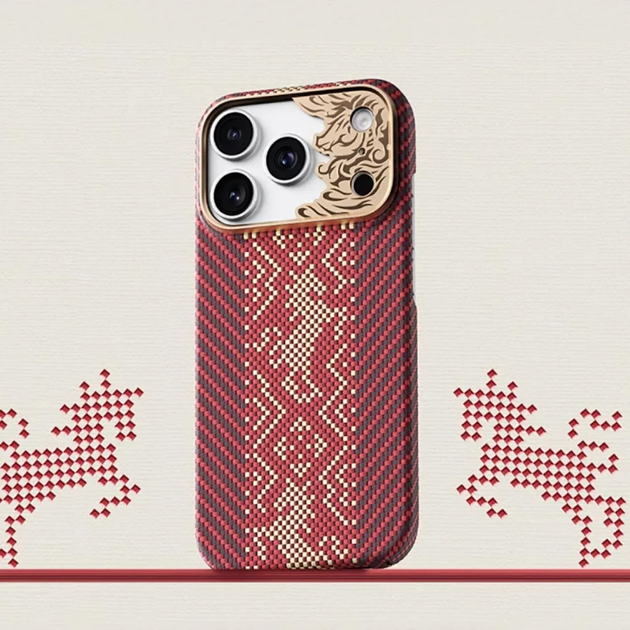 iPhone 17 Pro Max Kılıf M-safe Uyumlu Karbon Fiber Benks Knight Armorair Kevlar Kapak Kırmızı