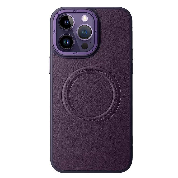 Nettech Apple iPhone 14 Pro Uyumlu Manyetik Deri Magsafe Seri Arka Koruma Kılıf (Mor) NT-101403