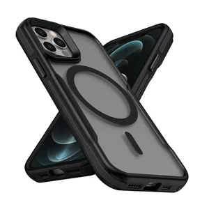 Apple iPhone 12 Pro Max Kılıf Magsafe Şarj Özellikli Renkli Kenar Airbag Şeritli Zore Lamer Kapak - Siyah