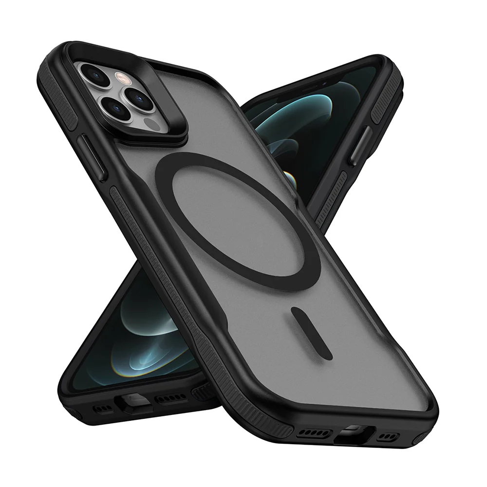 Apple iPhone 12 Pro Max Kılıf Magsafe Şarj Özellikli Renkli Kenar Airbag Şeritli Zore Lamer Kapak - Siyah