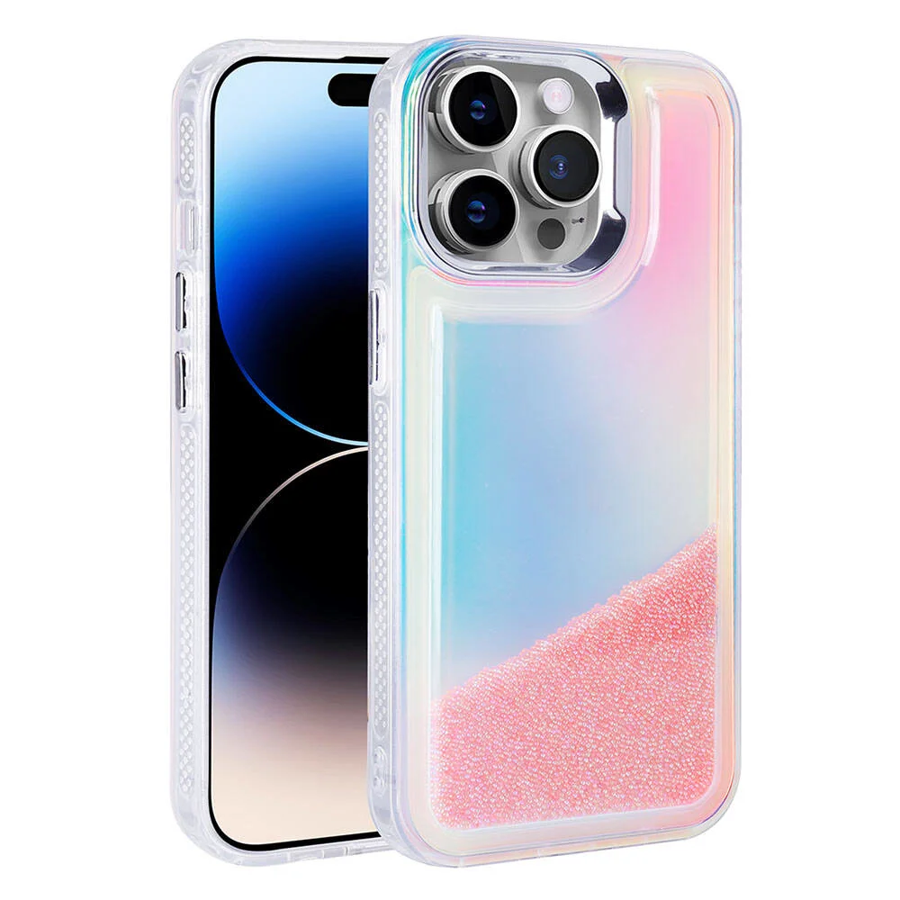 Apple iPhone 14 Pro Kılıf Airbagli Renkli Arka Yüzey Boncuk Tasarımlı Zore Kumul Kapak - Pembe