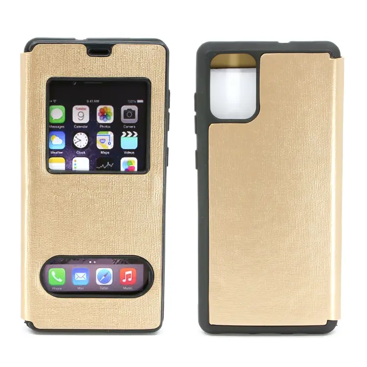 Nettech Samsung Galaxy A71 Uyumlu Pencereli Kapaklı Kılıf (Gold) NT-79953