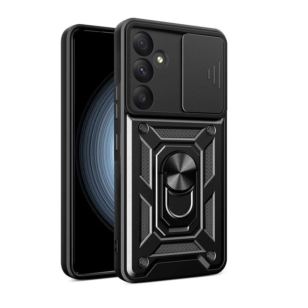 Galaxy A35 Kılıf Magnetik Standlı Kamera Korumalı Zore Sürgülü Vega Kapak - Siyah