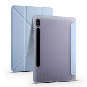 Galaxy Tab S7 Plus T970 Kılıf Zore Tri Folding Kalem Bölmeli Standlı Kılıf - Mavi