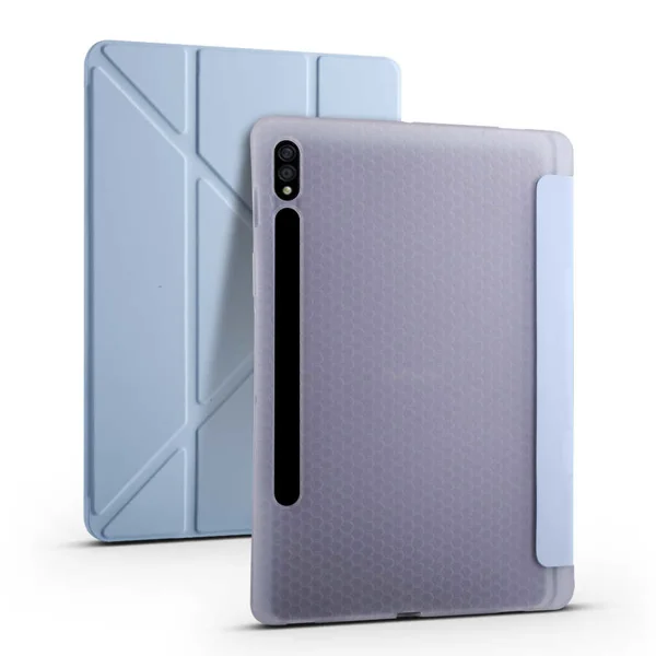 Galaxy Tab S7 Plus T970 Kılıf Zore Tri Folding Kalem Bölmeli Standlı Kılıf - Mavi - 1