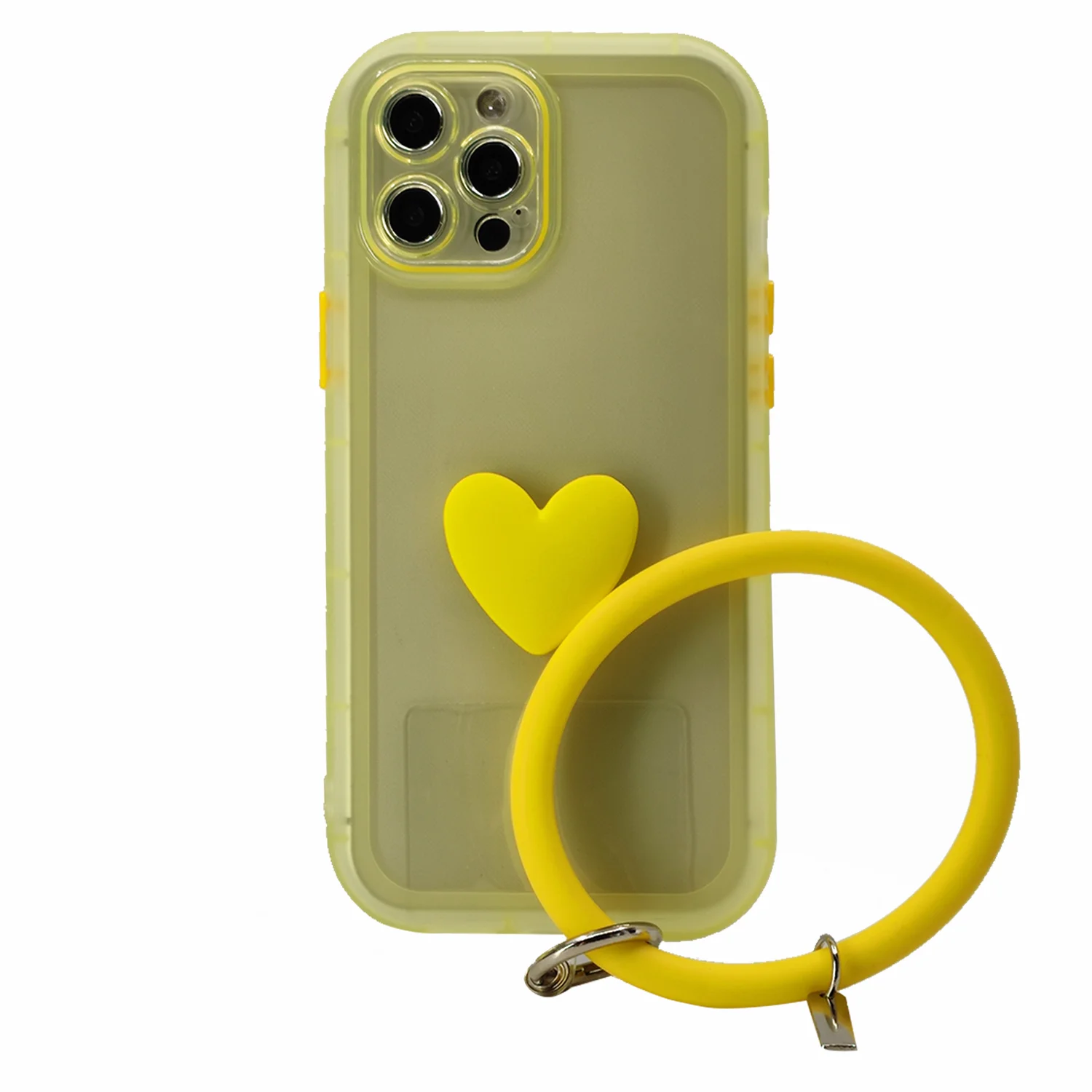 Nettech Apple iPhone 12 Pro Max Uyumlu Halka Bilekli Şeffaf Seri Arka Koruma Kılıf (Sarı) NT-97217